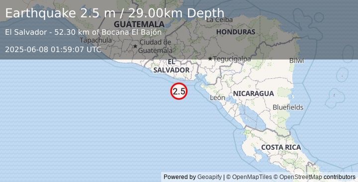Earthquake OFFSHORE EL SALVADOR (2.5 m) (2025-06-08 01:59:07 UTC)