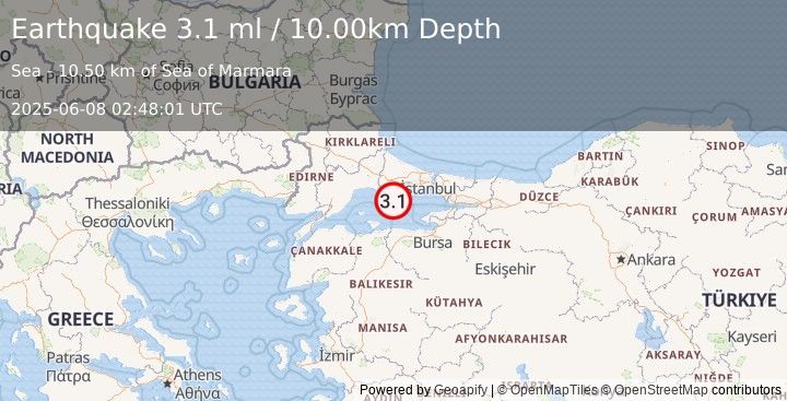 Earthquake WESTERN TURKEY (3.1 ml) (2025-06-08 02:48:01 UTC)