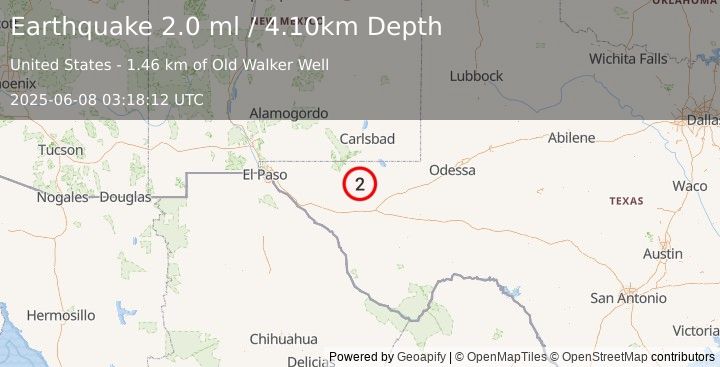 Earthquake WESTERN TEXAS (2.0 ml) (2025-06-08 03:18:12 UTC)