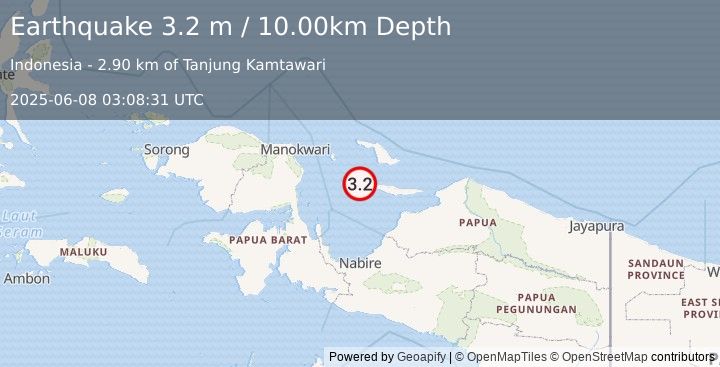 Earthquake BIAK REGION, INDONESIA (3.2 m) (2025-06-08 03:08:31 UTC)