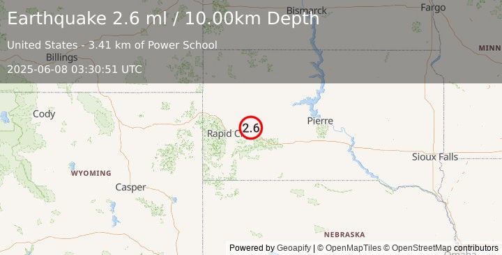 Earthquake SOUTH DAKOTA (2.6 ml) (2025-06-08 03:30:51 UTC)