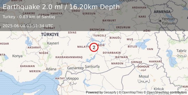 Earthquake EASTERN TURKEY (2.0 ml) (2025-06-08 03:51:34 UTC)