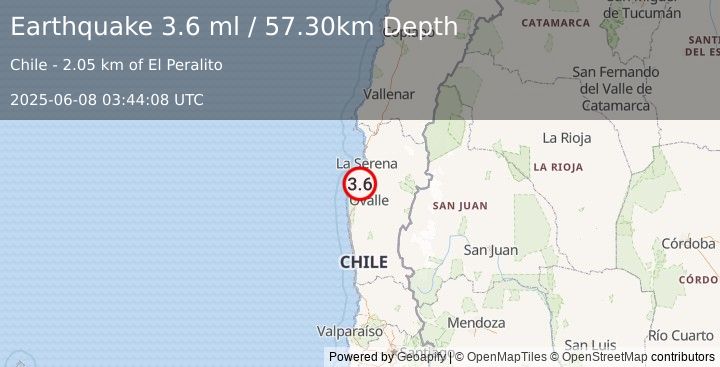 Earthquake COQUIMBO, CHILE (3.6 ml) (2025-06-08 03:44:08 UTC)