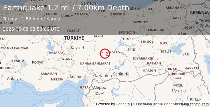 Earthquake CENTRAL TURKEY (1.2 ml) (2025-06-08 03:50:06 UTC)