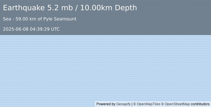Earthquake NORTH OF FRANZ JOSEF LAND (5.3 mb) (2025-06-08 04:39:28 UTC)