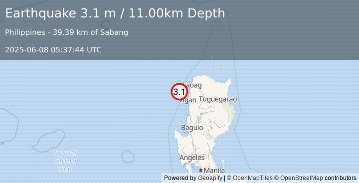 Earthquake LUZON, PHILIPPINES (3.1 m) (2025-06-08 05:37:44 UTC)