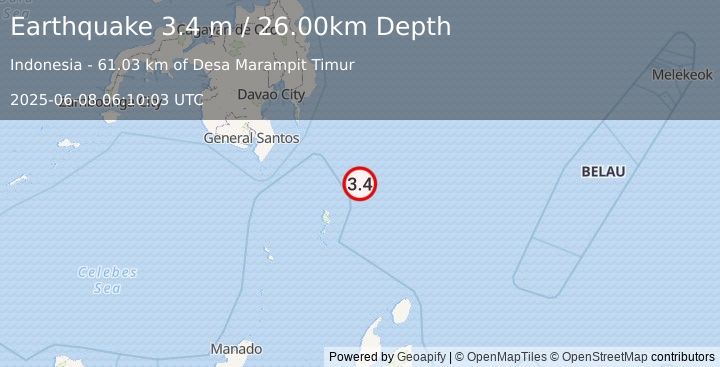 Earthquake PHILIPPINE ISLANDS REGION (3.4 m) (2025-06-08 06:10:03 UTC)