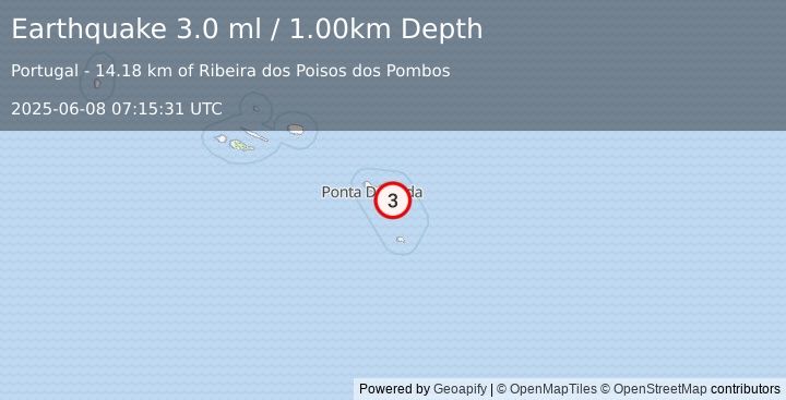 Earthquake AZORES ISLANDS, PORTUGAL (3.0 ml) (2025-06-08 07:15:31 UTC)