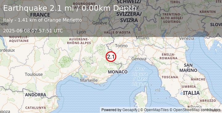 Earthquake FRANCE (2.1 ml) (2025-06-08 07:57:51 UTC)