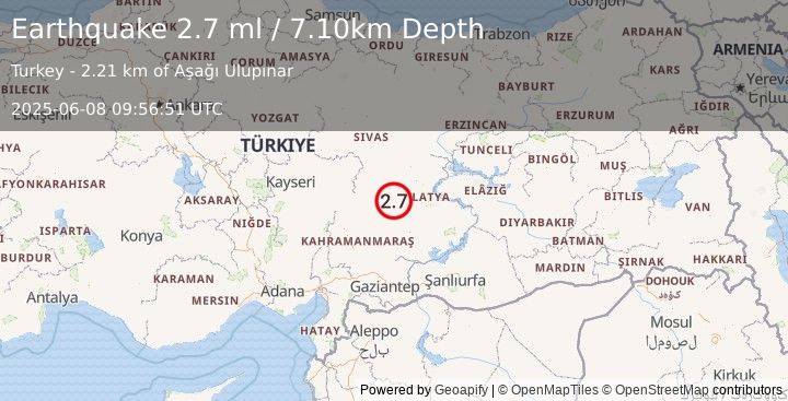 Earthquake CENTRAL TURKEY (2.7 ml) (2025-06-08 09:56:51 UTC)