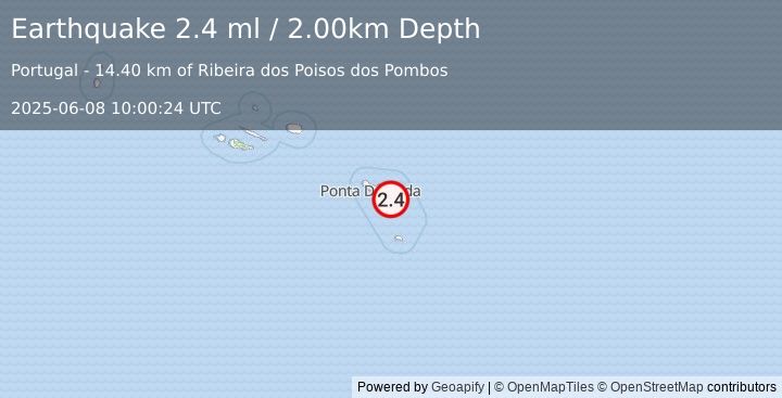 Earthquake AZORES ISLANDS, PORTUGAL (2.4 ml) (2025-06-08 10:00:24 UTC)