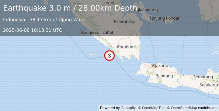Earthquake SOUTHERN SUMATRA, INDONESIA (3.0 m) (2025-06-08 10:13:31 UTC)
