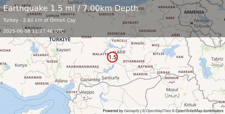 Earthquake EASTERN TURKEY (1.5 ml) (2025-06-08 11:27:46 UTC)