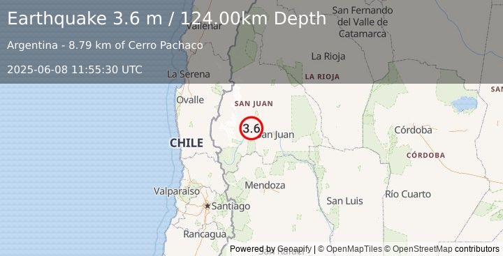 Earthquake SAN JUAN, ARGENTINA (3.6 m) (2025-06-08 11:55:30 UTC)