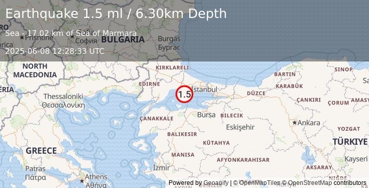 Earthquake WESTERN TURKEY (1.5 ml) (2025-06-08 12:28:33 UTC)