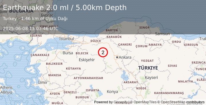 Earthquake WESTERN TURKEY (2.0 ml) (2025-06-08 13:03:46 UTC)