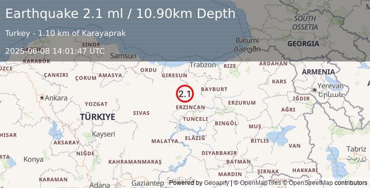 Earthquake EASTERN TURKEY (2.1 ml) (2025-06-08 14:01:47 UTC)