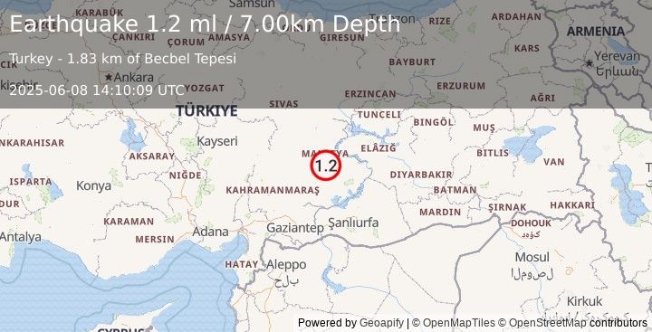 Earthquake EASTERN TURKEY (1.2 ml) (2025-06-08 14:10:09 UTC)