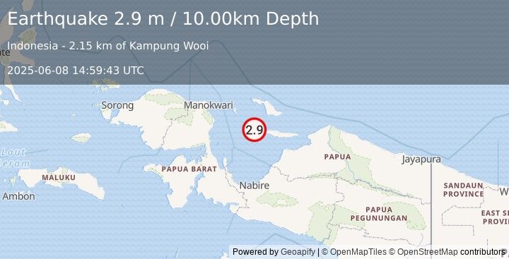 Earthquake BIAK REGION, INDONESIA (2.9 m) (2025-06-08 14:59:43 UTC)