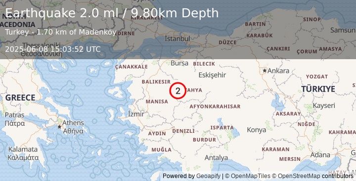 Earthquake WESTERN TURKEY (2.0 ml) (2025-06-08 15:03:52 UTC)