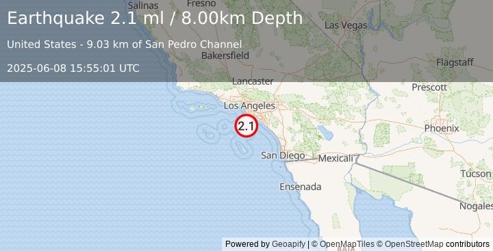 Earthquake SAN PEDRO CHANNEL, CALIFORNIA (2.1 ml) (2025-06-08 15:55:01 UTC)