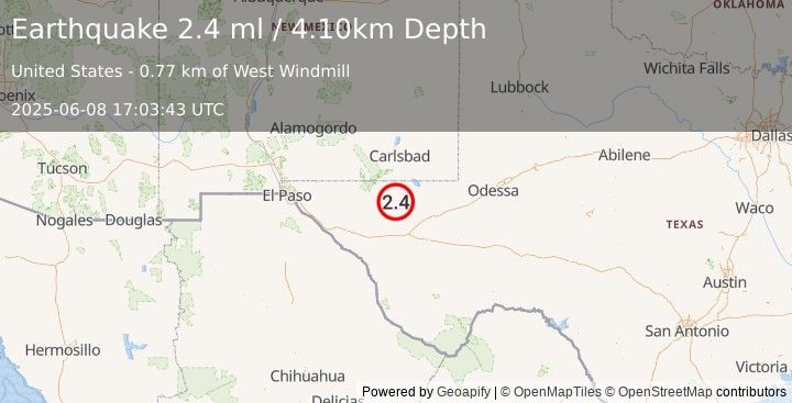 Earthquake WESTERN TEXAS (2.4 ml) (2025-06-08 17:03:43 UTC)