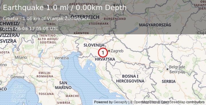 Earthquake CROATIA (1.0 ml) (2025-06-08 17:05:08 UTC)
