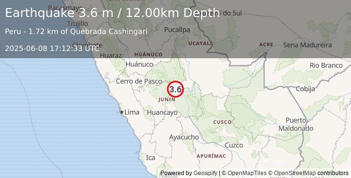 Earthquake CENTRAL PERU (3.6 m) (2025-06-08 17:12:33 UTC)