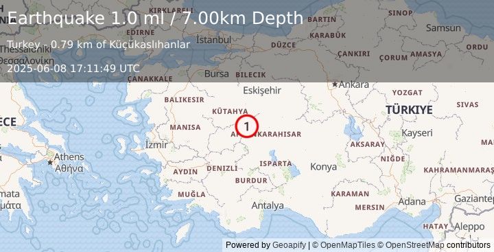 Earthquake WESTERN TURKEY (1.0 ml) (2025-06-08 17:11:49 UTC)