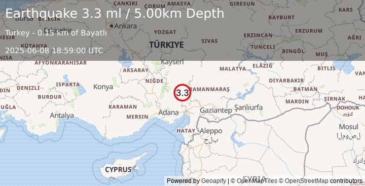 Earthquake CENTRAL TURKEY (3.3 ml) (2025-06-08 18:59:00 UTC)
