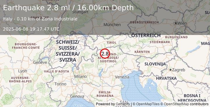 Earthquake NORTHERN ITALY (2.5 ml) (2025-06-08 19:17:47 UTC)