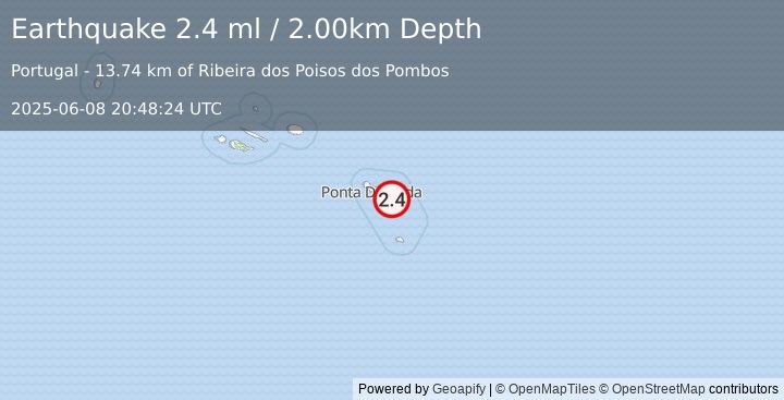Earthquake AZORES ISLANDS, PORTUGAL (2.4 ml) (2025-06-08 20:48:24 UTC)