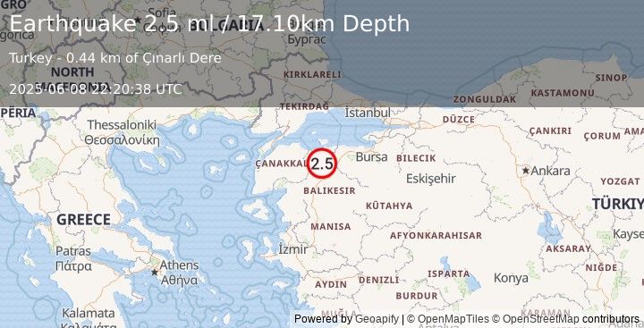 Earthquake WESTERN TURKEY (2.4 ml) (2025-06-08 22:20:39 UTC)