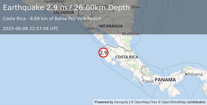 Earthquake OFF COAST OF COSTA RICA (3.1 m) (2025-06-08 22:56:58 UTC)