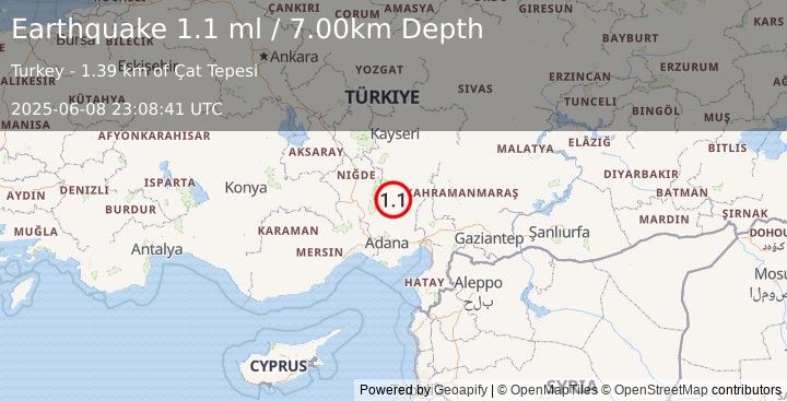 Earthquake CENTRAL TURKEY (1.1 ml) (2025-06-08 23:08:41 UTC)