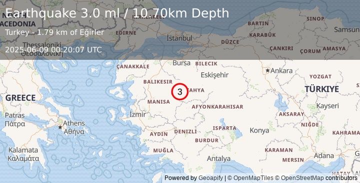 Earthquake WESTERN TURKEY (3.0 ml) (2025-06-09 00:20:07 UTC)