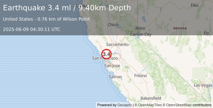 Earthquake SAN PABLO BAY, CALIFORNIA (3.4 ml) (2025-06-09 04:30:11 UTC)