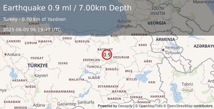 Earthquake EASTERN TURKEY (0.9 ml) (2025-06-09 06:19:49 UTC)