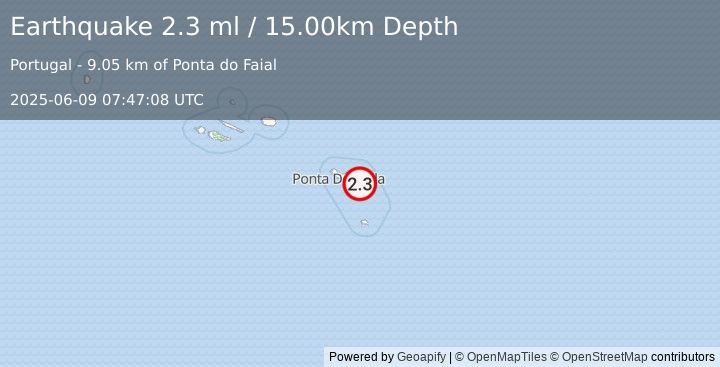 Earthquake AZORES ISLANDS, PORTUGAL (2.3 ml) (2025-06-09 07:47:08 UTC)