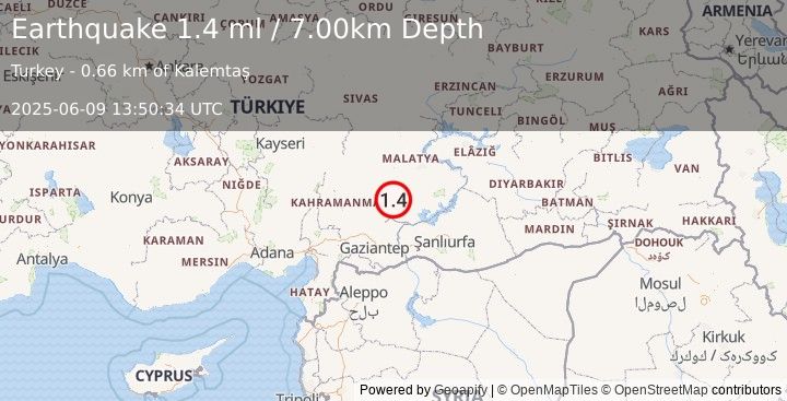 Earthquake CENTRAL TURKEY (1.4 ml) (2025-06-09 13:50:34 UTC)