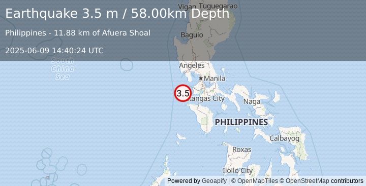 Earthquake MINDORO, PHILIPPINES (3.5 m) (2025-06-09 14:40:24 UTC)
