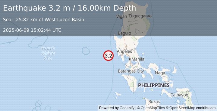 Earthquake LUZON, PHILIPPINES (3.2 m) (2025-06-09 15:02:44 UTC)