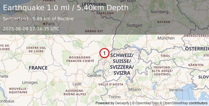 Earthquake SWITZERLAND (1.0 ml) (2025-06-09 17:34:35 UTC)
