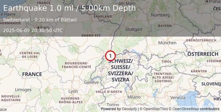 Earthquake SWITZERLAND (1.0 ml) (2025-06-09 20:30:50 UTC)