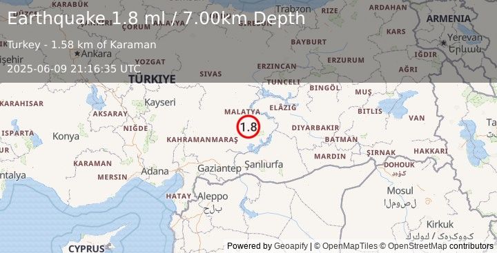 Earthquake EASTERN TURKEY (1.8 ml) (2025-06-09 21:16:35 UTC)