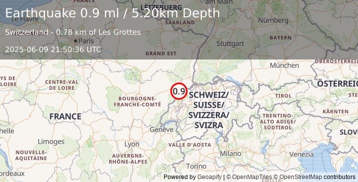 Earthquake SWITZERLAND (0.9 ml) (2025-06-09 21:50:36 UTC)