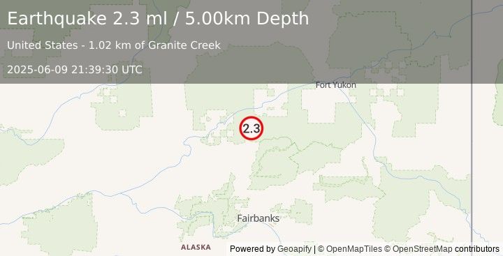 Earthquake NORTHERN ALASKA (2.3 ml) (2025-06-09 21:39:30 UTC)