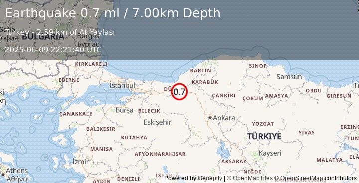 Earthquake WESTERN TURKEY (0.7 ml) (2025-06-09 22:21:40 UTC)