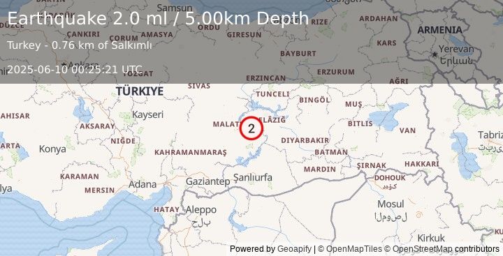 Earthquake EASTERN TURKEY (2.0 ml) (2025-06-10 00:25:22 UTC)