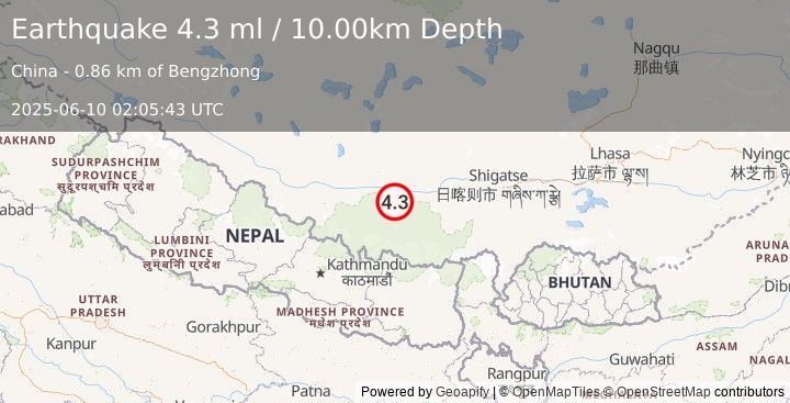 Earthquake WESTERN XIZANG (4.2 ml) (2025-06-10 02:05:45 UTC)